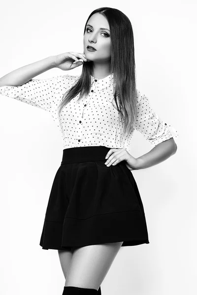 Studio photo of young  woman on white background. Black and whit — Stock Photo, Image