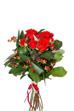 renkli çiçek buketi beyaz zemin üzerine izole kırmızı gül dan. portre.