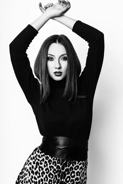 Studio photo of young  woman on white background. black and whit — Stock Photo, Image