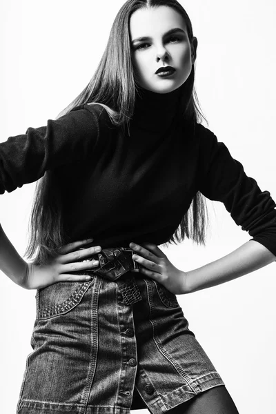 Studio photo of young  woman on white background. black and whit — Stock Photo, Image