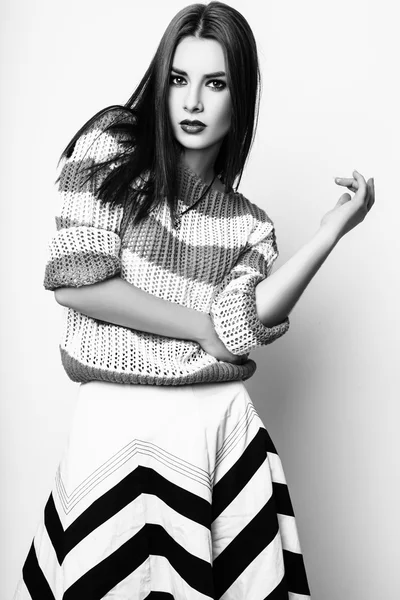 Studio photo of young  woman on white background. black and whit — Stock Photo, Image