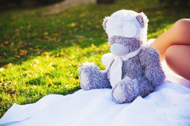 Oyuncak ayı çimenlerin üzerinde