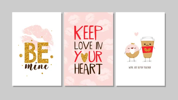 Conjunto de tarjetas de felicitación para San Valentín. Estilo plano de moda. Vector EPS10. — Archivo Imágenes Vectoriales