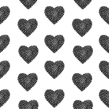 Soyut romantik, pürüzsüz, siyah beyaz kalp deseni. Aşkın sembolleri, ilişkiler, sevgililer günü. Vektör illüstrasyonu.