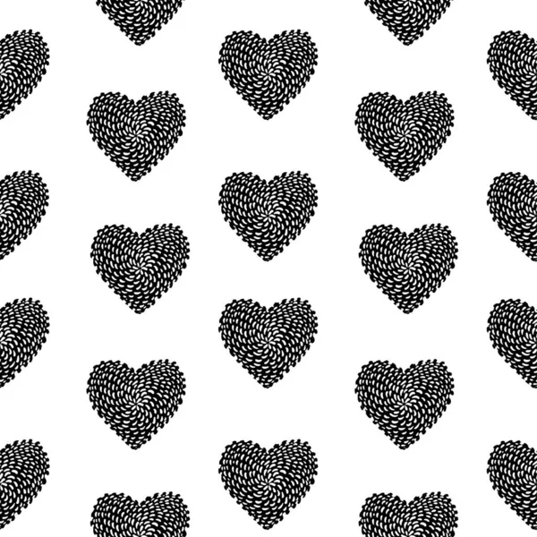 Abstrato Romântico Sem Costura Padrão Coração Preto Branco Símbolos Amor —  Vetores de Stock