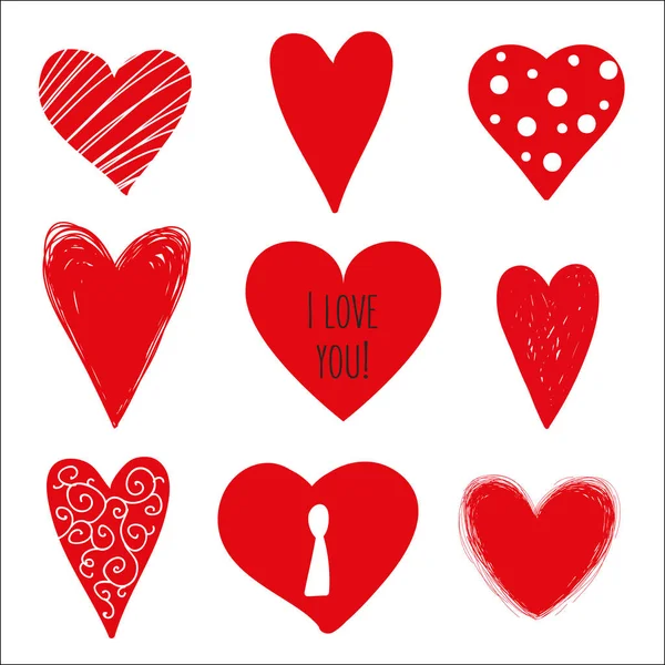 Set Roter Vektor Herzen Auf Weißem Hintergrund Ich Liebe Dich — Stockvektor
