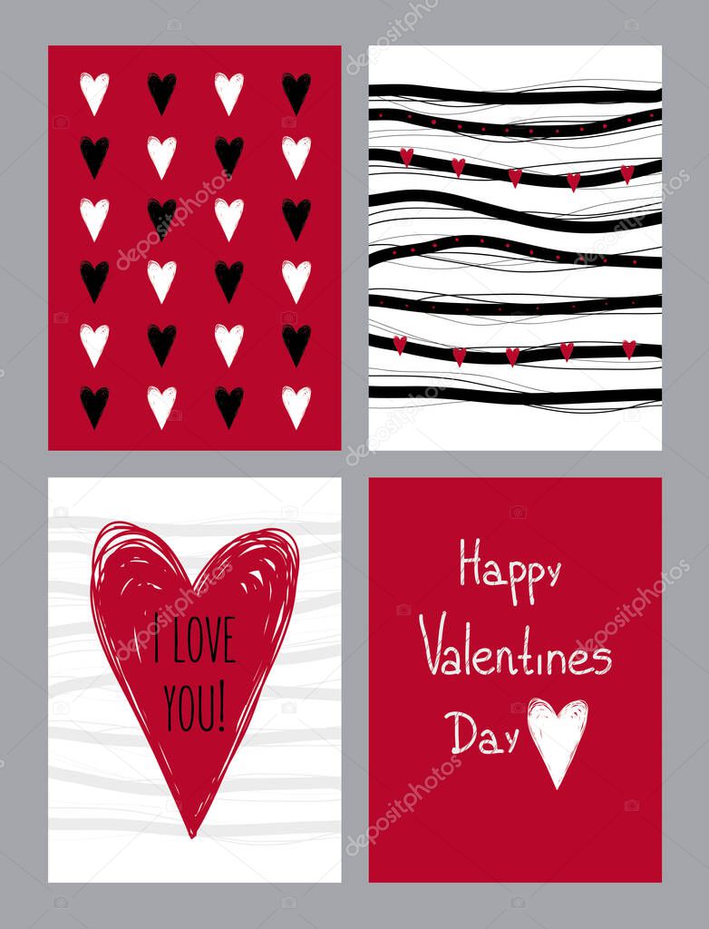 Set of love hearts greeting cards, valentines day cards and backgrounds.