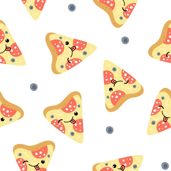 Seamless Pattern Pizza White Background Vector Illustration — Stock Vector