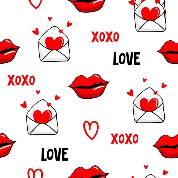 Patrón Sin Costuras Del Día San Valentín Con Corazones Letras — Archivo Imágenes Vectoriales