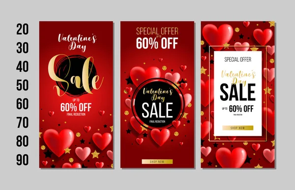 Set Valentinstag Karte Verkaufsposter Karte Etikett Banner Design Vorlagen Mit — Stockvektor