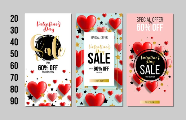 Set Valentinstag Karte Verkaufsposter Karte Etikett Banner Design Vorlagen Mit — Stockvektor