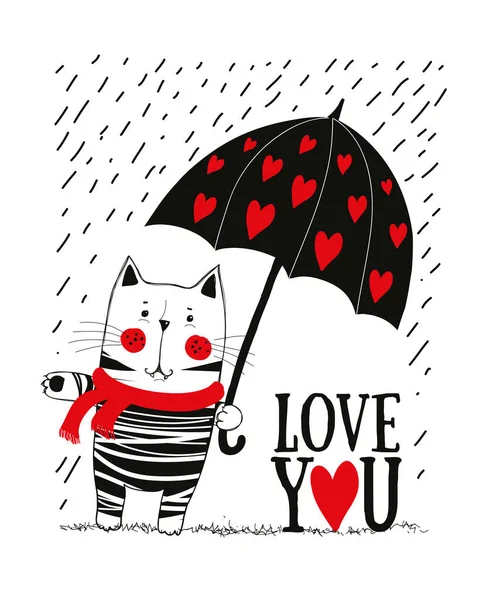 Vector Schattig Kat Met Regenboog Illustratie Voor Valentijnsdag Liefde — Stockvector