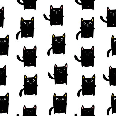 Komik kediler kusursuz desen, EPS10 vektörü.