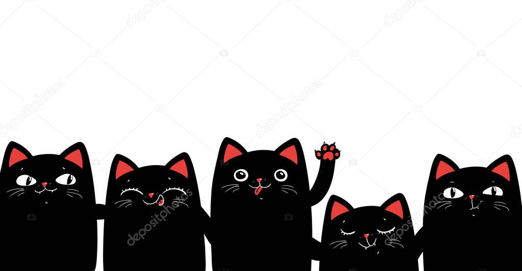 Black cats on white background. Hello human cards. Vector eps 10.