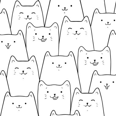 Komik kediler kusursuz vektör deseni. Doodle sanatı.