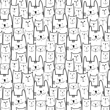 Komik kediler kusursuz vektör deseni. Doodle sanatı.