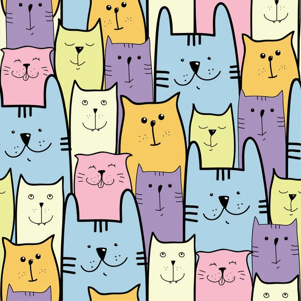 Cute Cats Colorful Seamless Pattern Background — Stock Vector