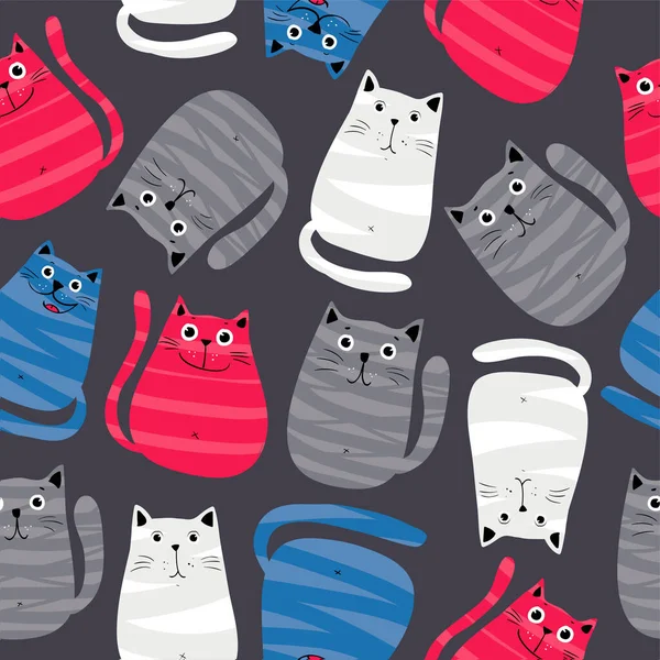 Cute Cats Colorful Seamless Pattern Background — Stock Vector