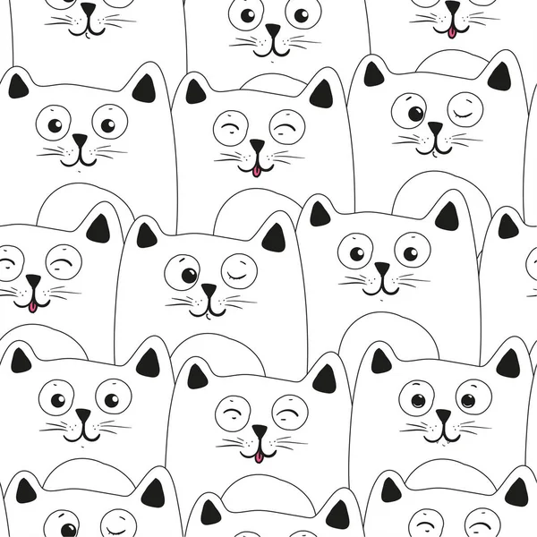 Graciosos Gatos Patrón Vectores Sin Costuras Arte Doodle — Vector de stock