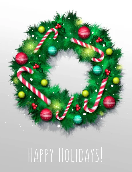 Christmas Wreath Red Winter Flowers Green Leaves White Background — Stock Photo, Image