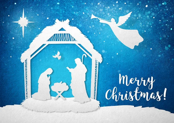 Geleneksel Hıristiyan Noel Nativity Scene Bebek Nın Tebrik Kartı Siluet — Stok fotoğraf