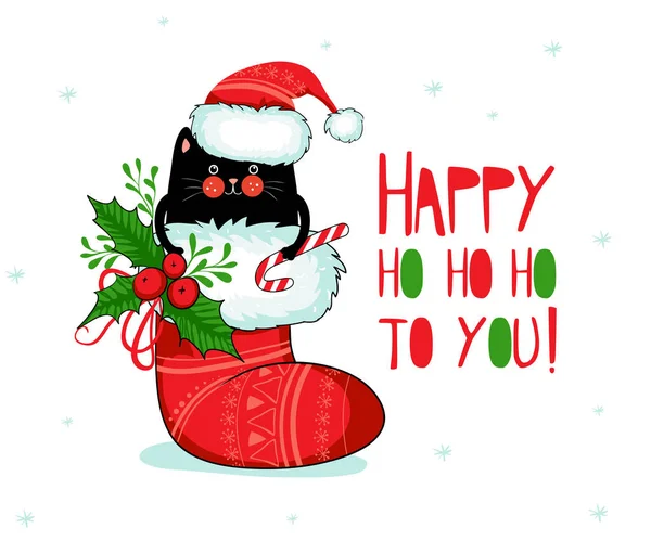 Mutlu Noeller Tebrik Kartı Afiş Siyah Kedili Poster — Stok Vektör
