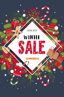 Kış indirimi afişi, vektör illüstrasyonu