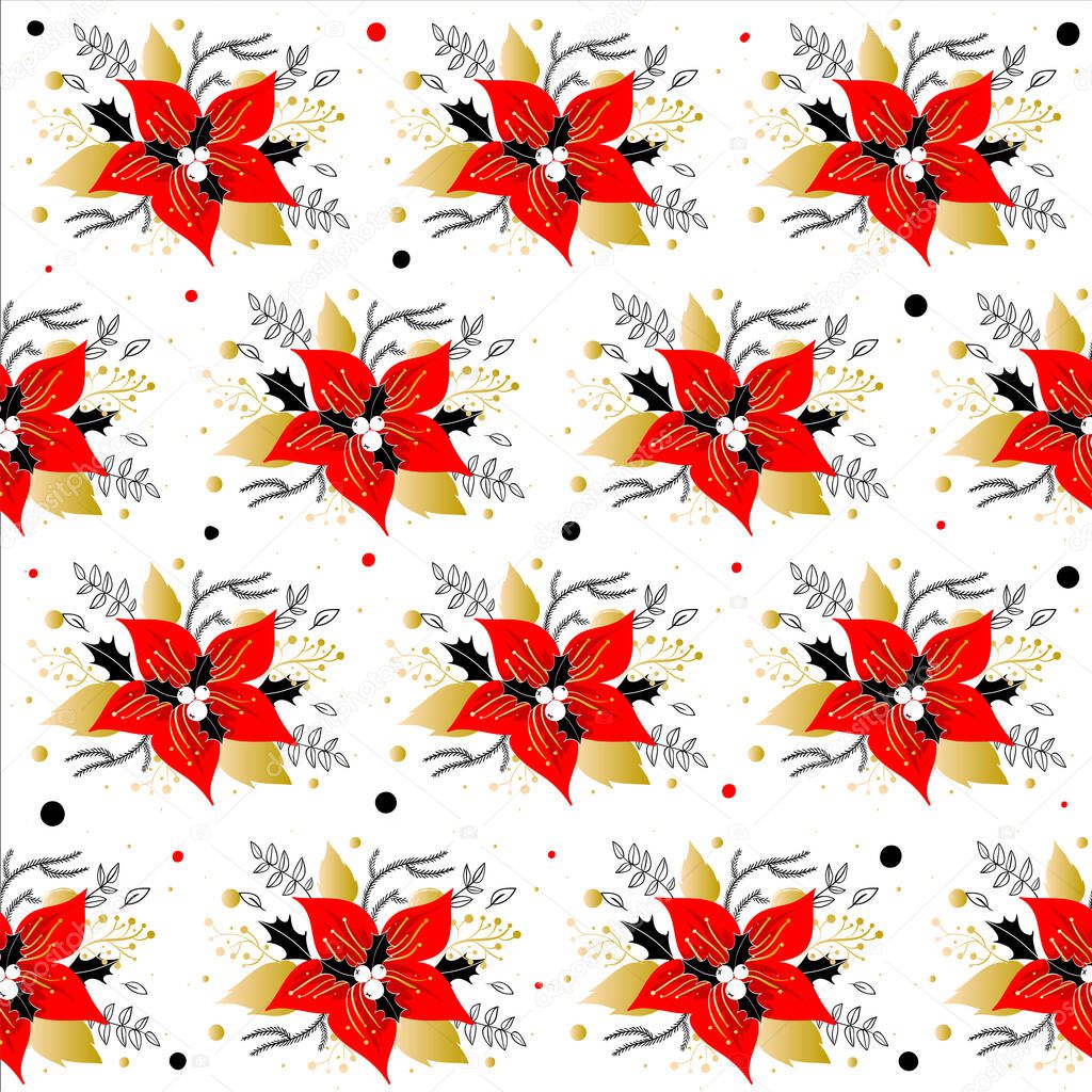 Christmas mistletoe seamless pattern background, vector