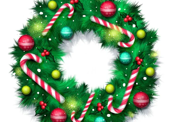 Рождественский Венок Красными Зимними Цветами Зелеными Листьями Белом Фоне — стоковое фото