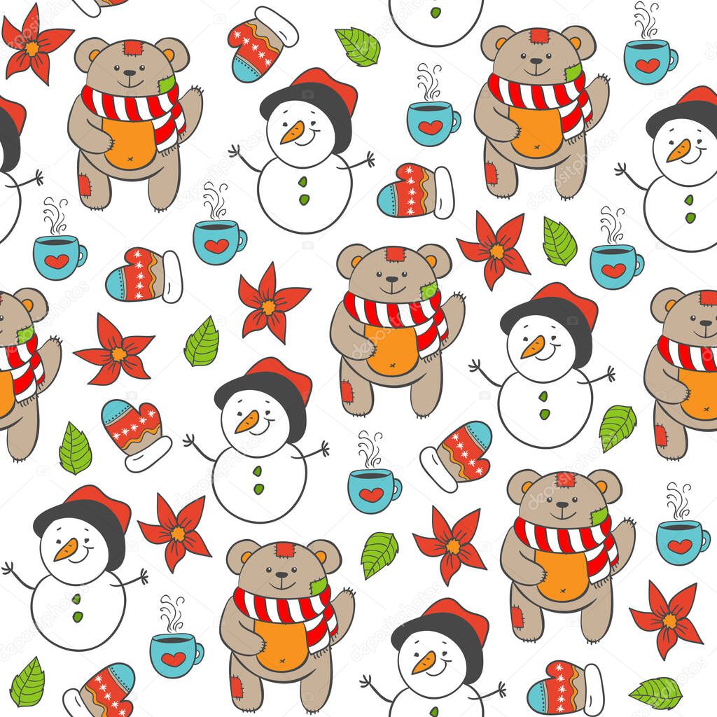 snowman patterns, seamless background, vector eps
