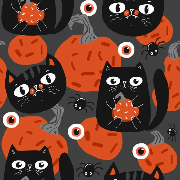 Halloween Seamless Pattern Cat — Stock Vector