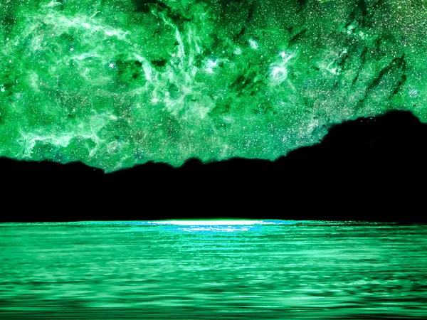 Green galaxy light in the night sky background, Elements of this image furnished by NASA — Stock Photo, Image
