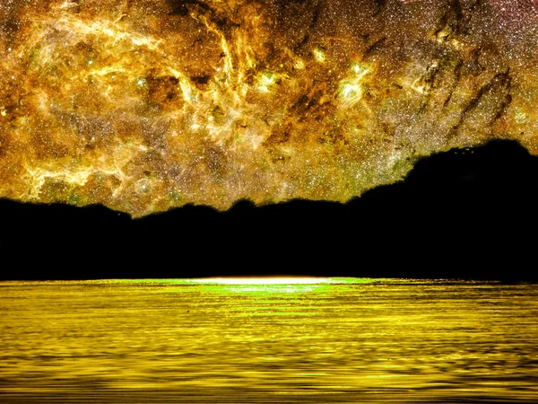 Жовтий галактики світла в ніч небо фону, елементи цього зображенні мебльовані НАСА — стокове фото