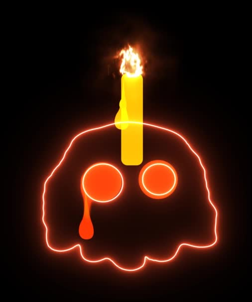 Duch lebka pláč se svíčkou hořící na černé obrazovce pro mystérium rituální náboženské Halloween koncepce — Stock video