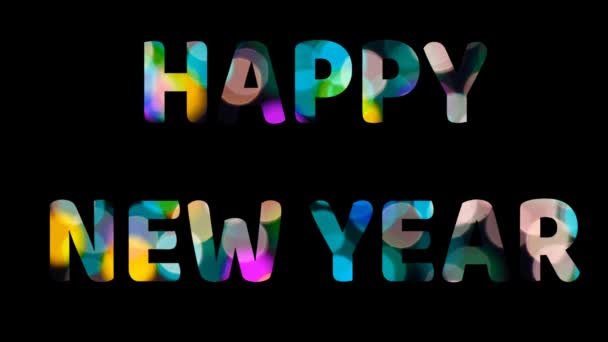 Gott nytt år Text märke och regnbåge ljus blinka för gratulationskort — Stockvideo