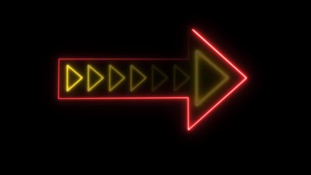 NEON-Dreieck Gelber Pfeil blinkt blitzschnell und Laserrot bewegt sich im Außenbereich — Stockvideo