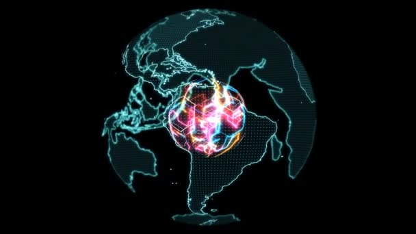 Világ térkép digitális techonlogy kis pont labda mag erős színes energia