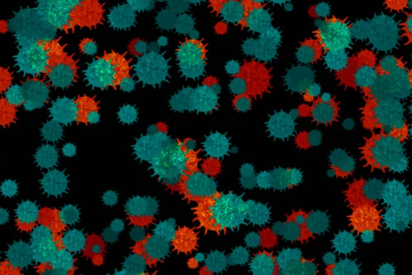 Mutant Virus Covid Koule Světle Modrá Červená Vznášela Vzduchu Černé — Stock fotografie