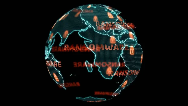 デジタル世界地図と技術研究開発ランサムウェア攻撃への分析 — ストック写真