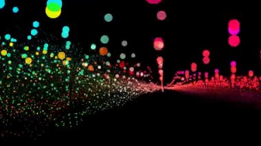 Fütüristik soyut gökkuşağı milyonlarca parçacık parıldıyor dalga boyut salınımı, görselleştirme dalgası teknolojisi dijital