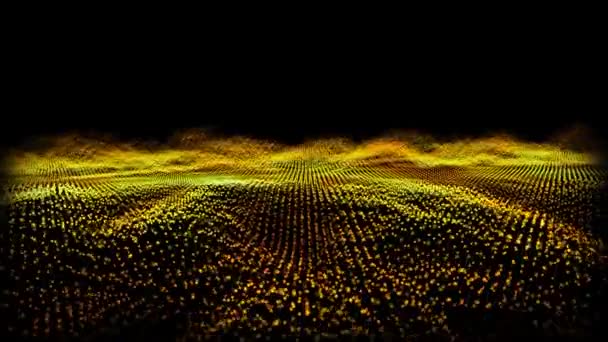 Futuristiska abstrakta miljoner eldflugor över vågform ljud musik bollen svängning, visualisering våg teknik digital yta — Stockvideo