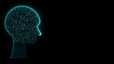 Fütürist dijital baş yıldız parçacığı ve enerji teknolojisi ve enerji hücresi etrafta dolaşıyor