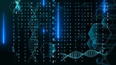 Matris alfabesi mavi renk soyut metin efekti hareketi ve DNA