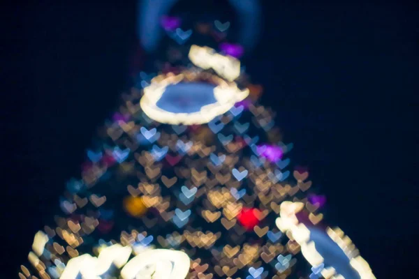Flou Bokeh Coeur Forme Amour Saint Valentin Nuit Lumière Centre — Photo