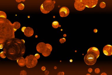 Virüslü covid top, siyah ekranda koyu turuncu yüzün mutasyonuydu.