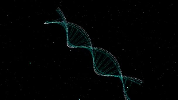 Struktura DNA věda biotechnologie abstraktní animace 3D bílá čára mimo rotovat a buněčné částice pohybující se — Stock video