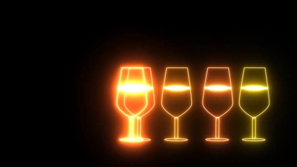Duha barevné malé a velké skleněné šampaňské světlo neonové znamení prvky na černé obrazovce — Stock video