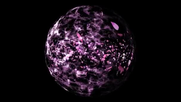 Milhões de partículas sakura rosa folhas em bola água esfera abstrata e onda chuva gota na superfície — Vídeo de Stock