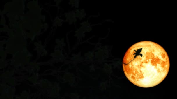 Πανσέληνος αίματος κάστορα ανατέλλει πίσω κλαδί δέντρο στο νυχτερινό ουρανό time lapse — Αρχείο Βίντεο