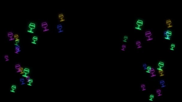 虹色の背の高いグラスワイン遅いダンスとコピースペース黒い画面上の中間フレーム — ストック動画